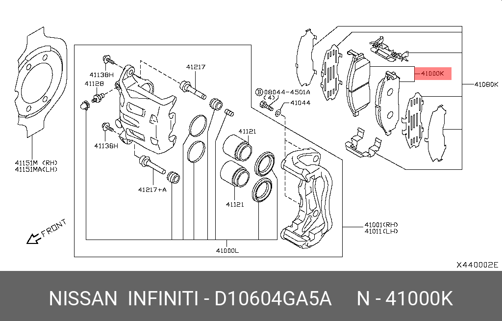 Колодки тормозные, комплект, передние   NISSAN арт. D10604GA5A