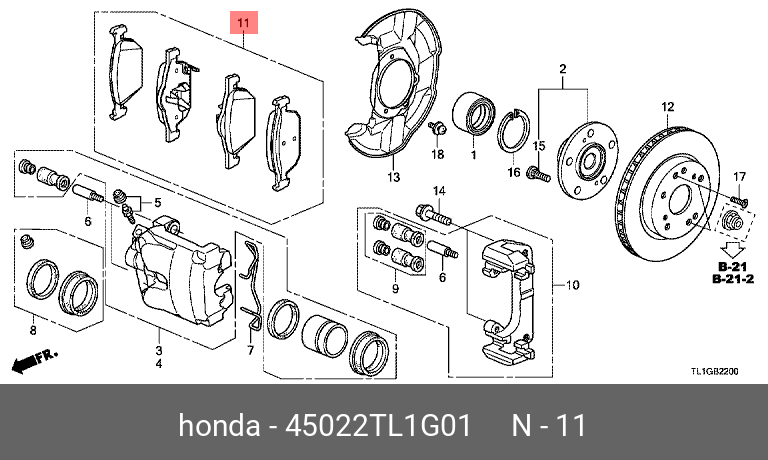 Колодки тормозные, комплект, передние   HONDA арт. 45022TL1G01