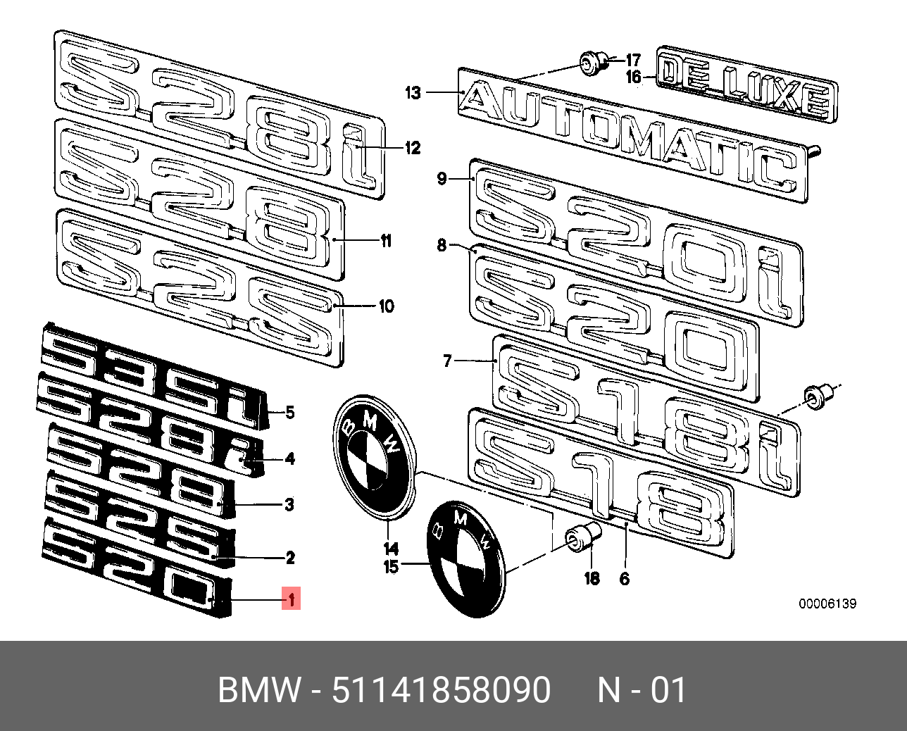 Genuine BMW E12 Sedan FRONT Grille 520 Emblem Badge Logo Sign OEM 51141858090