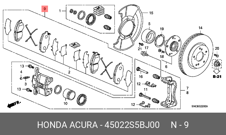 Колодки тормозные, комплект, передние   HONDA арт. 45022S5BJ00