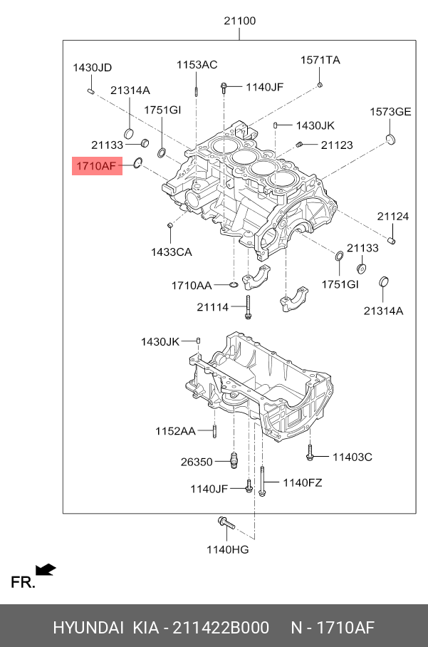 Кольцо уплотнительное блока цилиндров (Hyundai, Kia) 211422B000