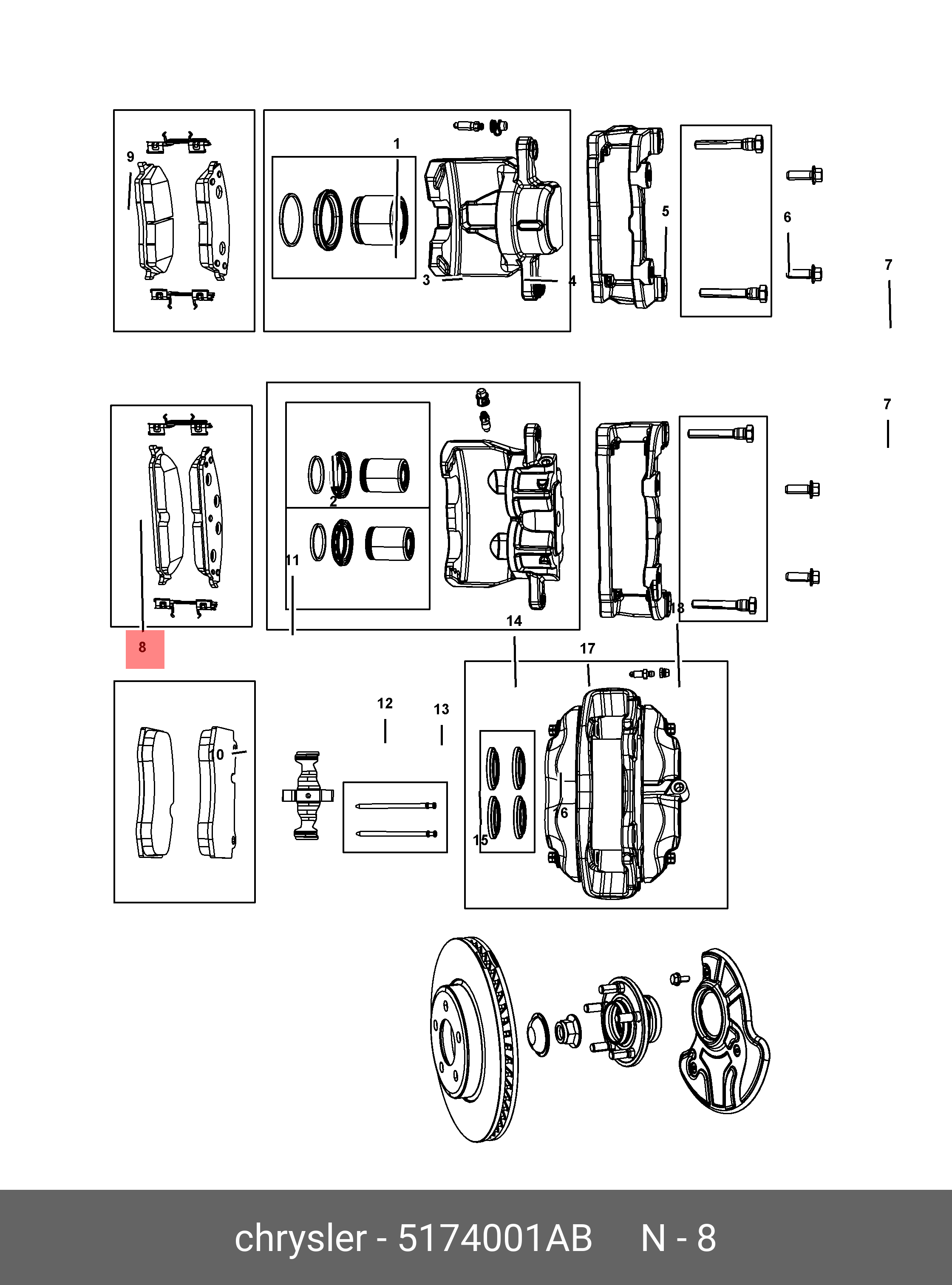 Колодки тормозные, комплект, передние   CHRYSLER арт. 05174001AB