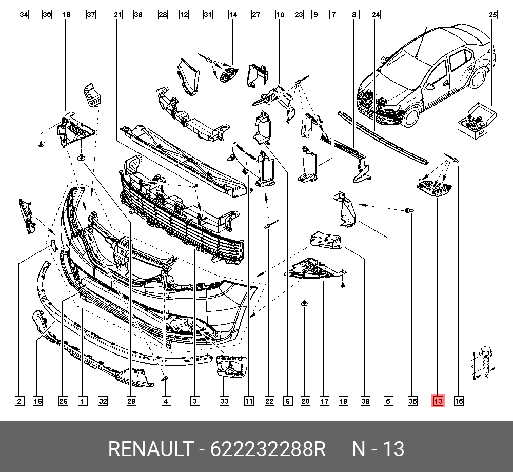  Кронштейн переднего бампера левый (Renault) 622232288R