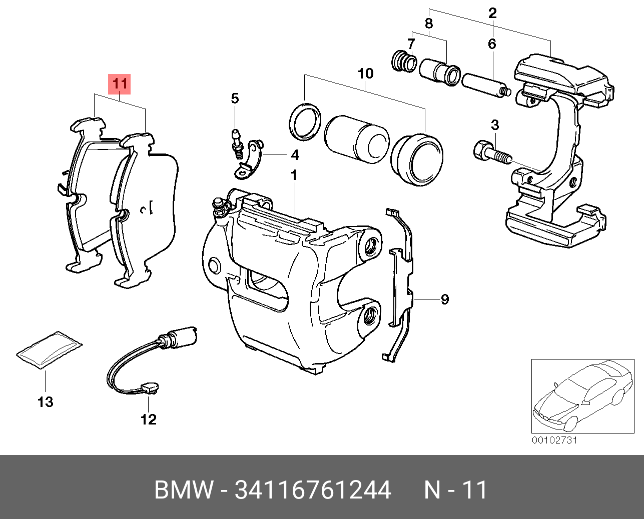 Колодки тормозные, комплект, передние   BMW арт. 34116761244