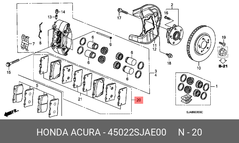 Колодки тормозные, комплект, передние   HONDA арт. 45022SJAE00