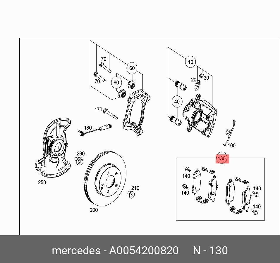 Колодки тормозные, комплект, передние   Mercedes-Benz арт. A0054200820