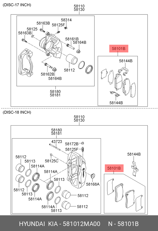Колодки тормозные, комплект, передние   HYUNDAI/KIA арт. 581012MA00