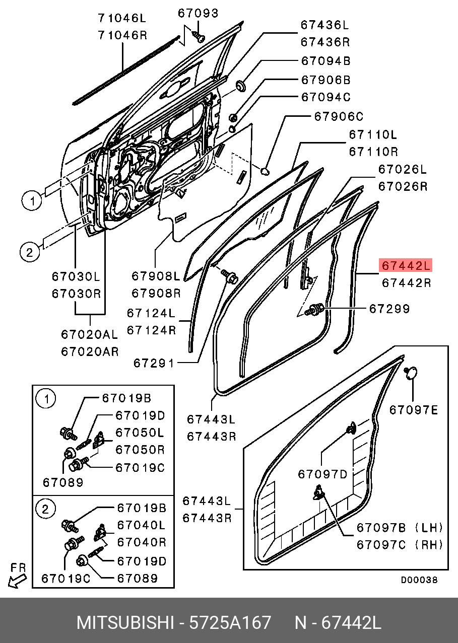 5725A167 Уплотнитель двери MITSUBISHI L200 05-/ PAJERO/MONTERO SPORT 08-  передней левой MITSUBISHI купить, цена в Челябинске