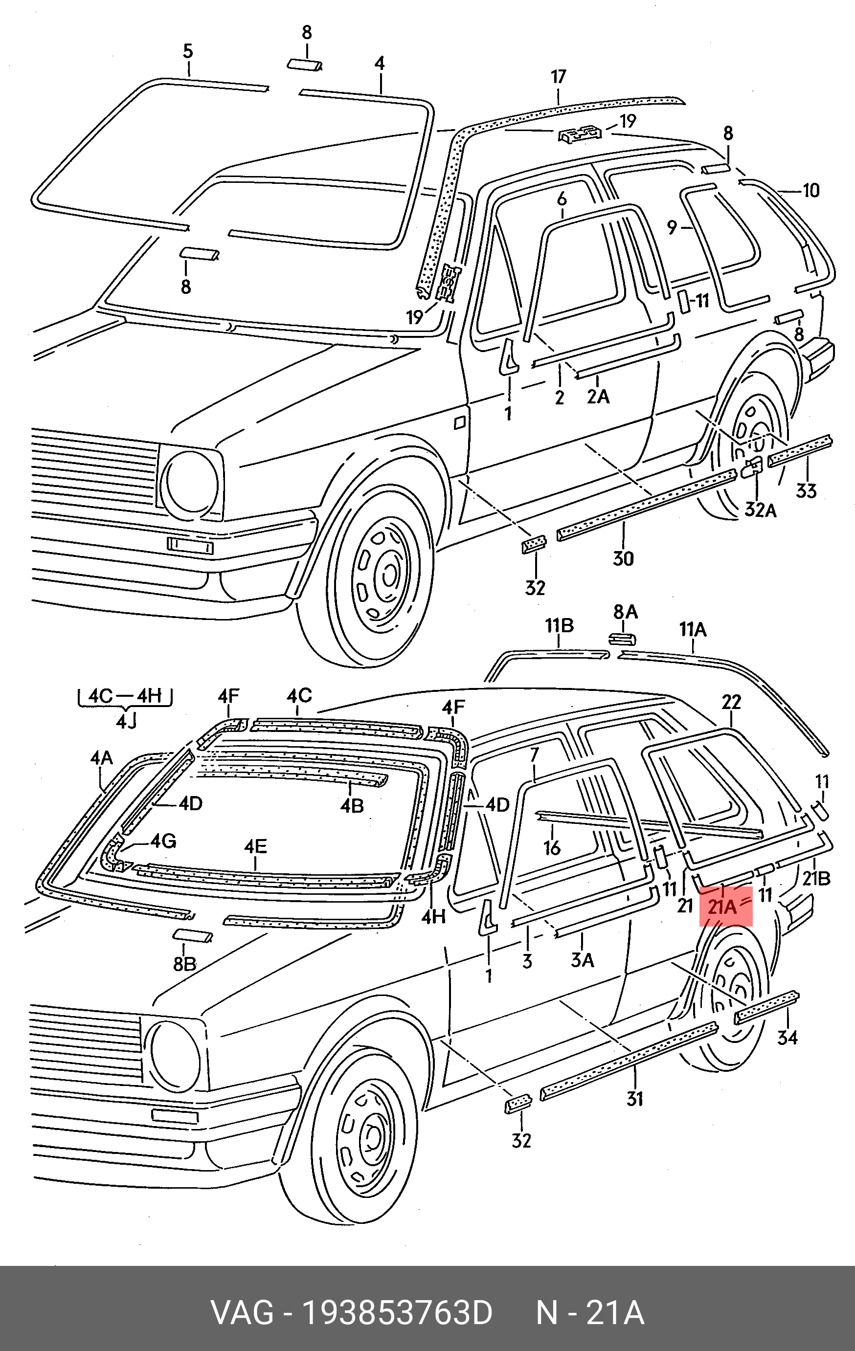 193853763D VAG Молдинг стекла - купить, цена в Санкт-Петербурге