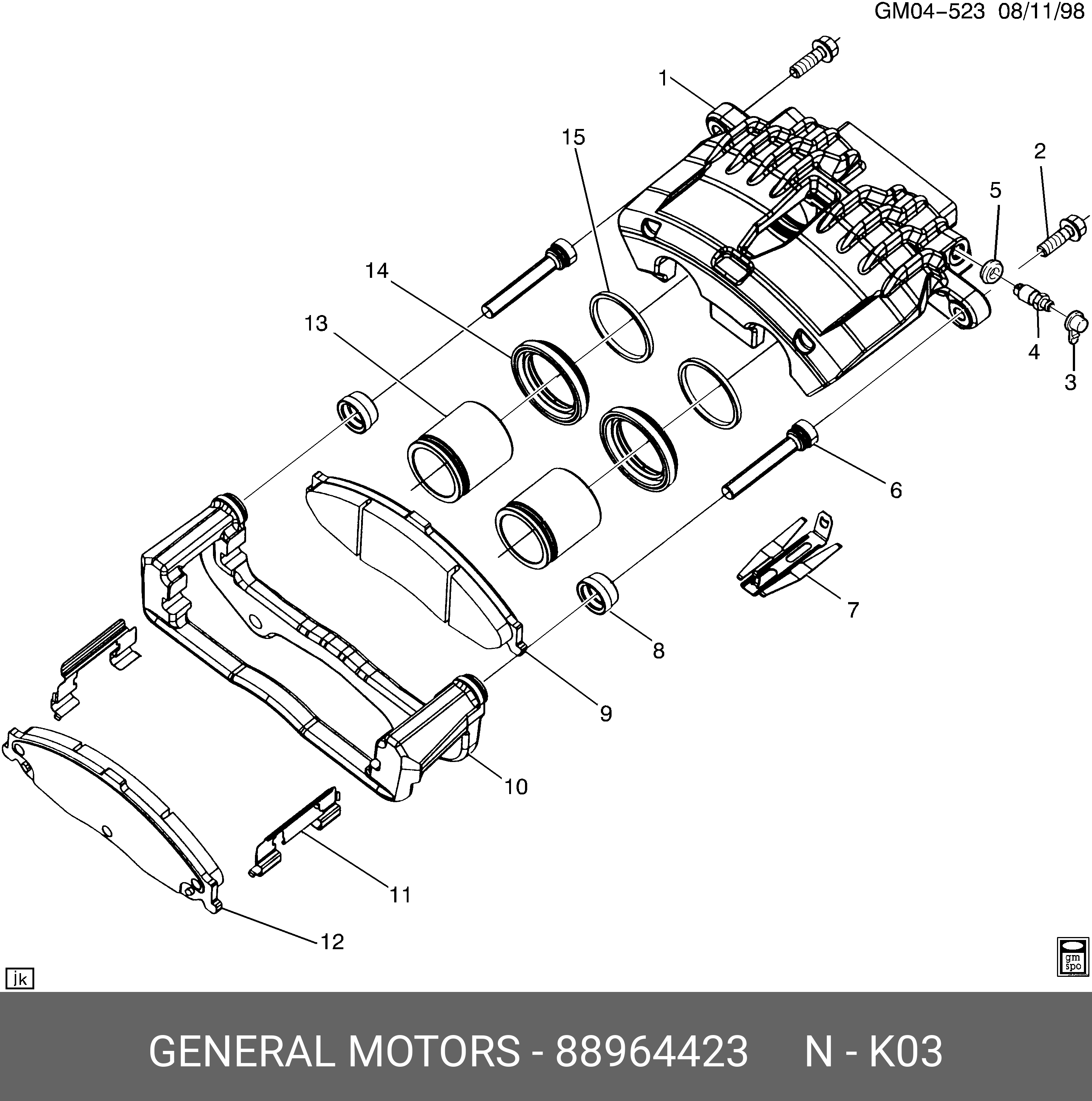 Колодки тормозные, комплект, передние   GENERAL MOTORS арт. 88964423