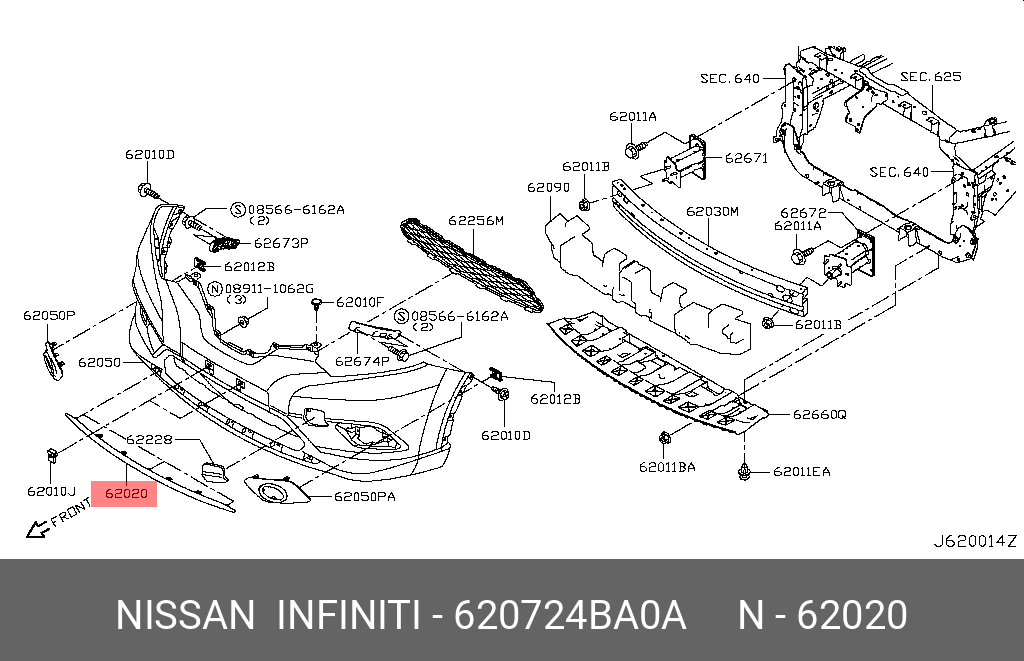 Nissan X-TRAIL 14-17 BUMPER MOULDING CHROME FRONT [2] - 62072-4BA0A