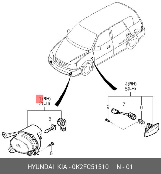  Фара противотуманная правая (Kia) 0K2FC51510