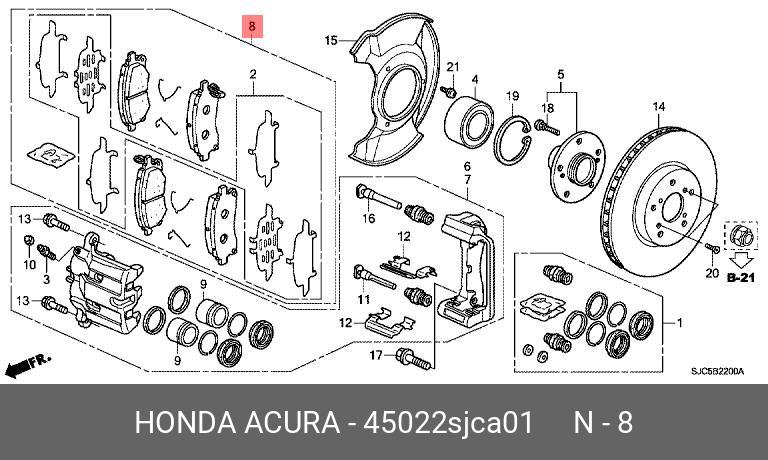 Колодки тормозные, комплект, передние   HONDA арт. 45022SJCA01