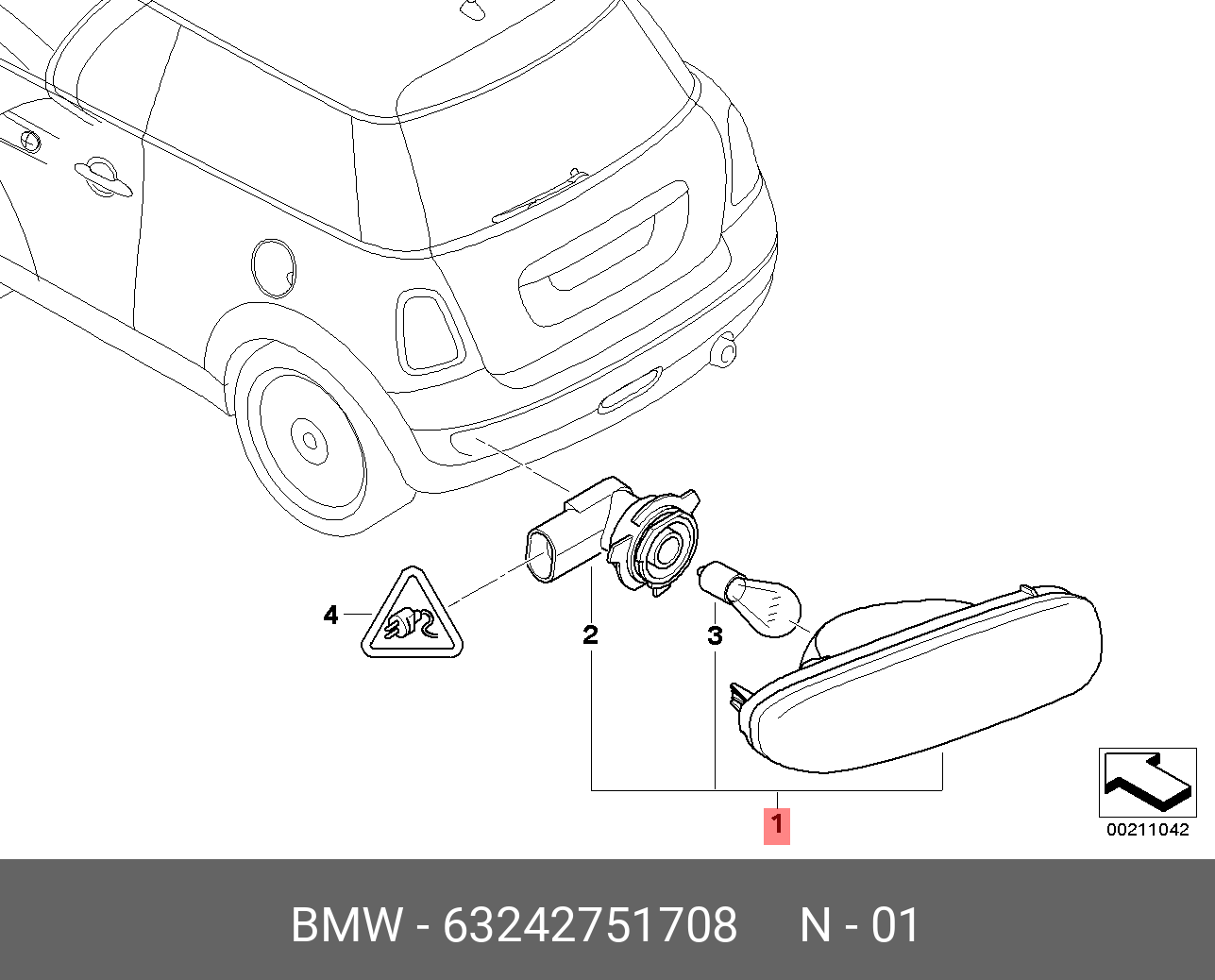 63 24 2 751 708 Задний противотуманный фонарь п BMW купить, цена в  Челябинске