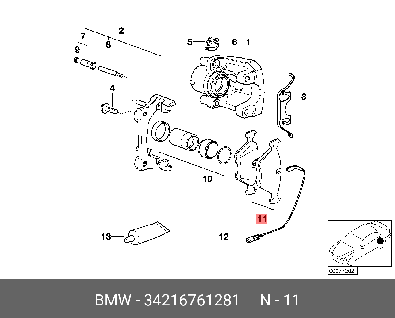 Колодки тормозные, комплект, задние   BMW арт. 34216761281