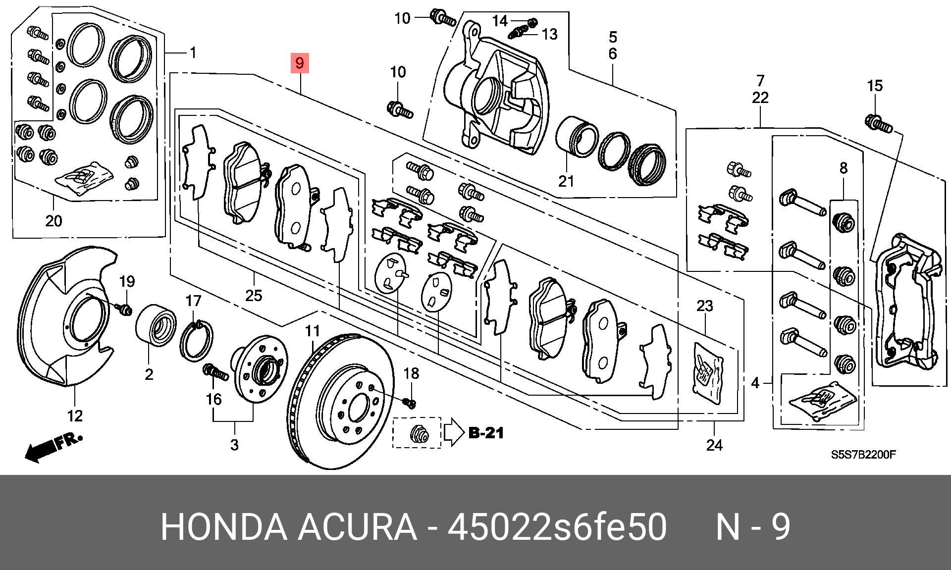 Колодки тормозные, комплект, передние   HONDA арт. 45022S6FE50