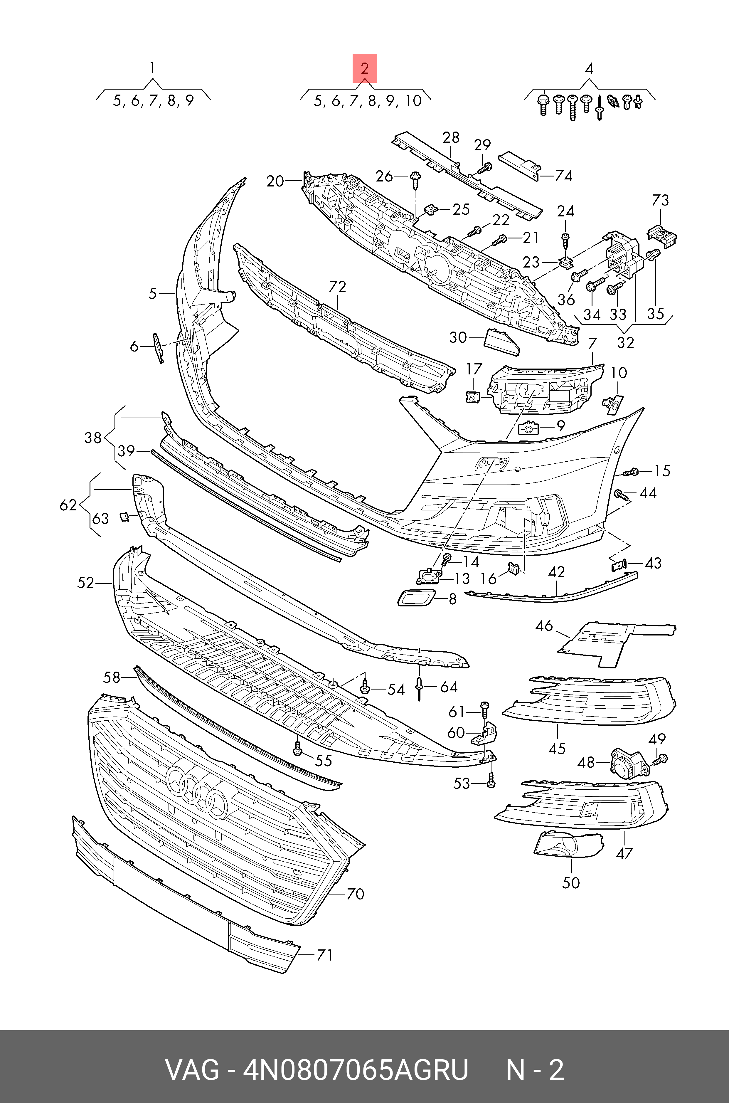 Audi Front Bumper Assembly With Grille 4n0807065a Gru Spare Parts Shop Allpartsae 1312