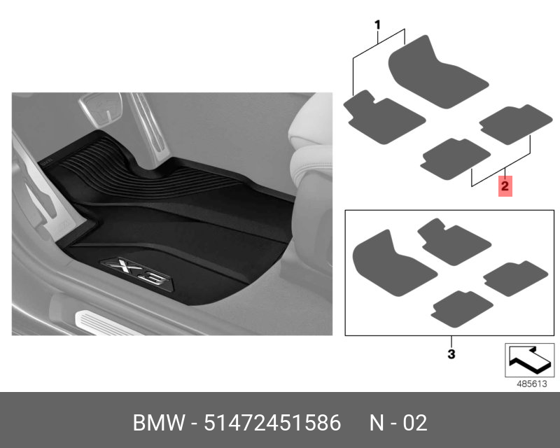 Genuine BMW All Weather Rubber Floor Mats REAR SET G02 X4 LHD / RHD
