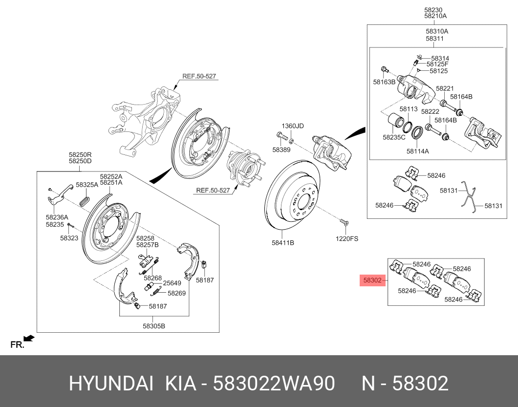 Колодки тормозные, комплект, задние   HYUNDAI/KIA арт. 58302-2WA90