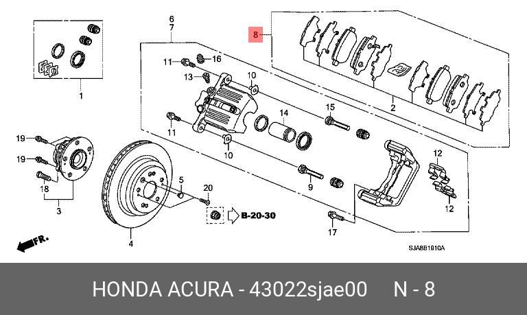 Колодки тормозные, комплект, задние   HONDA арт. 43022SJAE00