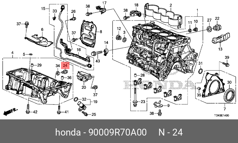 Пробка сливная поддона двигателя   HONDA арт. 90009R70A00