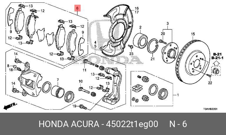 Колодки тормозные, комплект, передние   HONDA арт. 45022T1EG00