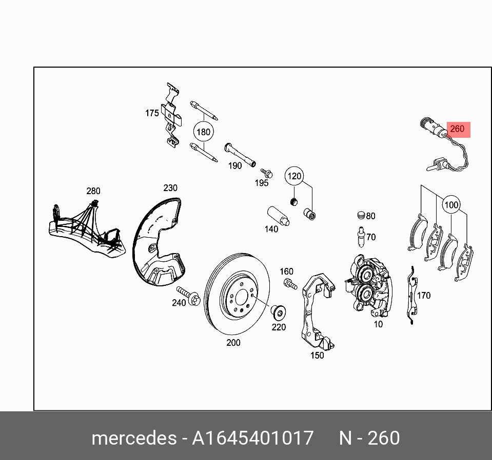 Датчик износа тормозных колодок, передний   Mercedes-Benz арт. A1645401017
