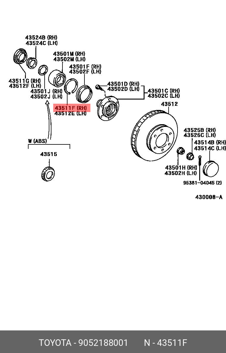 кольцо стопорное подшипника передней ступицы TOYOTA RAV4 (A20) 00-05