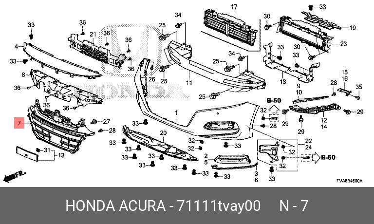 Honda ACCORD 18-20 GRILLE W/MOULDING ASSEMBLY ME - 71111-TVA-Y00