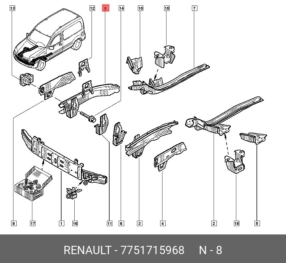 7751715968 Лонжерон пер. пр. RENAULT купить, цена в Челябинске