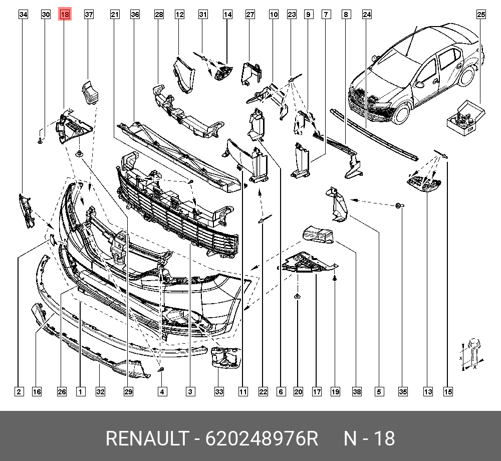 Пыльник переднего бампера правый (Renault) 620248976r