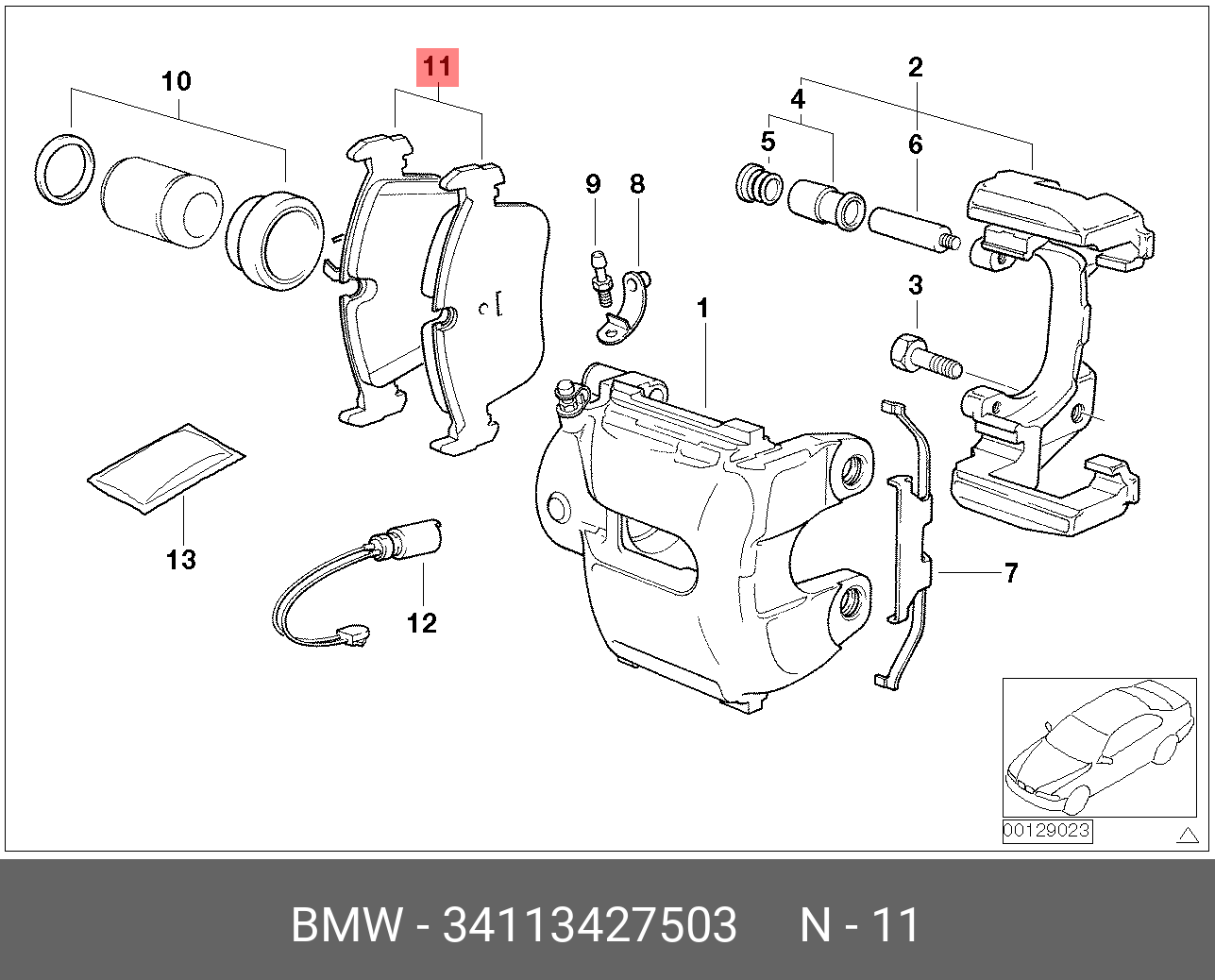 Колодки тормозные, комплект, передние   BMW арт. 34113427503