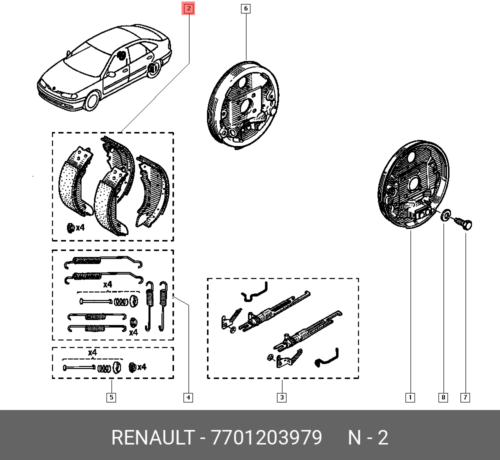 Колодки тормозные, комплект, задние   RENAULT арт. 7701203979