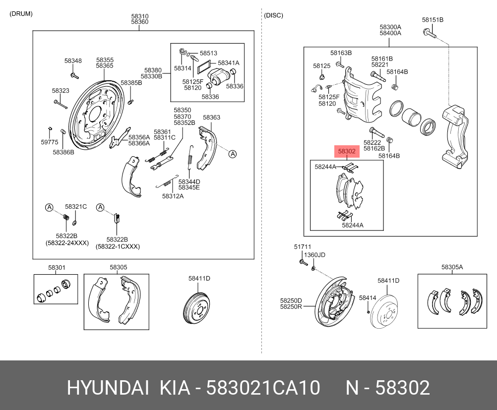Колодки тормозные, комплект, задние   HYUNDAI/KIA арт. 583021CA10
