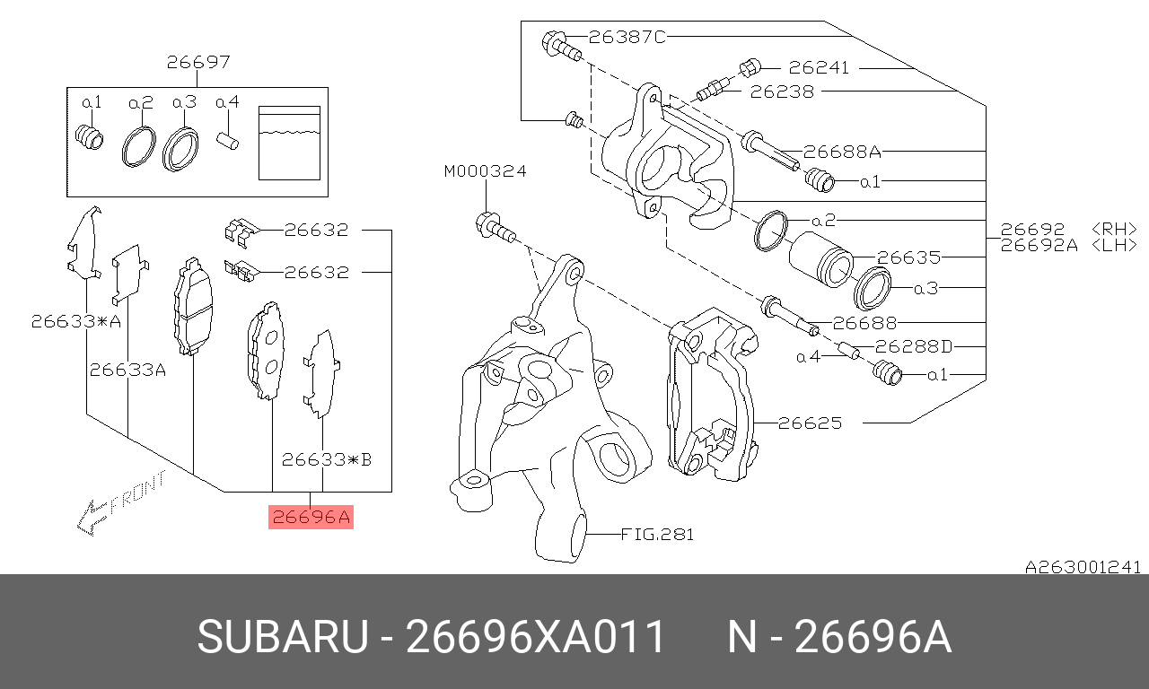 Колодки тормозные, комплект, задние   SUBARU арт. 26696XA011